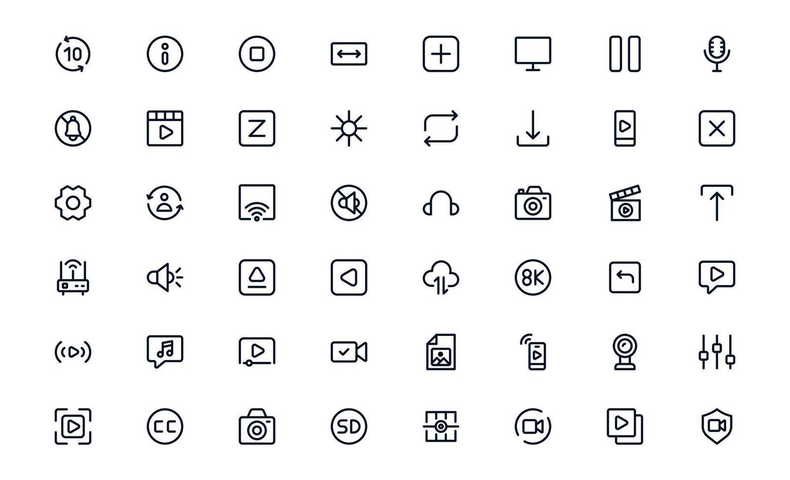 Playback and Media Control graphic pack representing play, rewind, fast forward, and stop functions in clean minimal design vector
