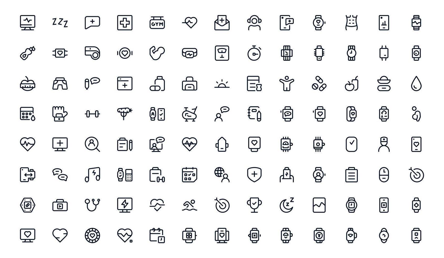 Health Tracker icon set highlighting wellness tracking, physical performance data, and daily exercise monitoring tools vector