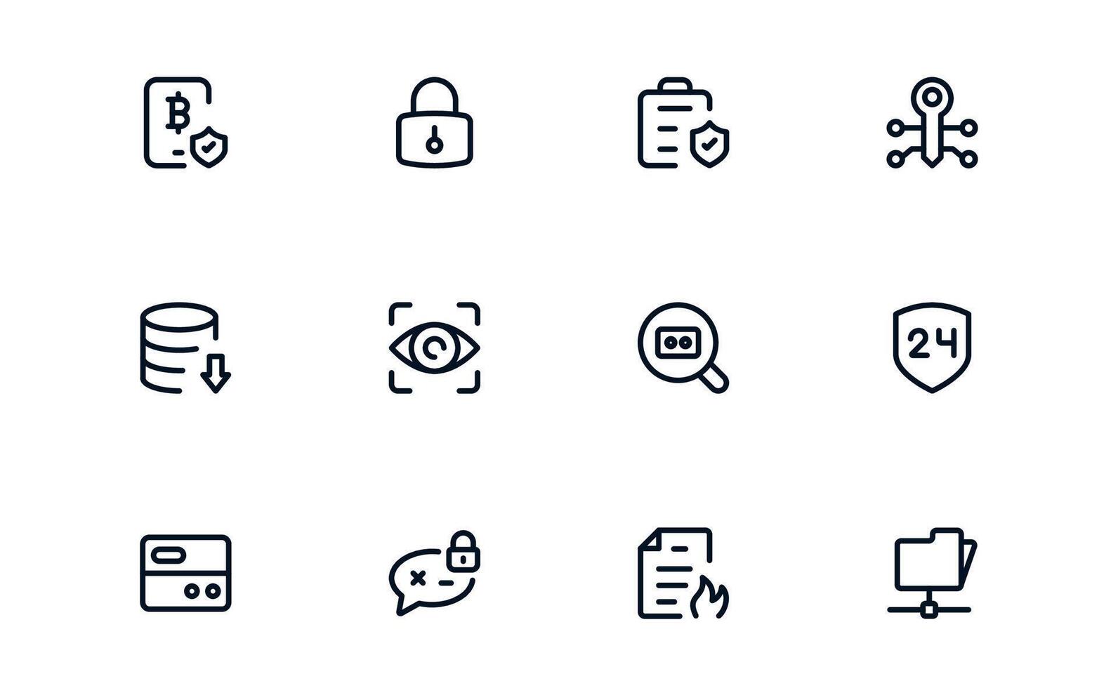 Security icon set representing user authentication, login protection, and secure access control vector