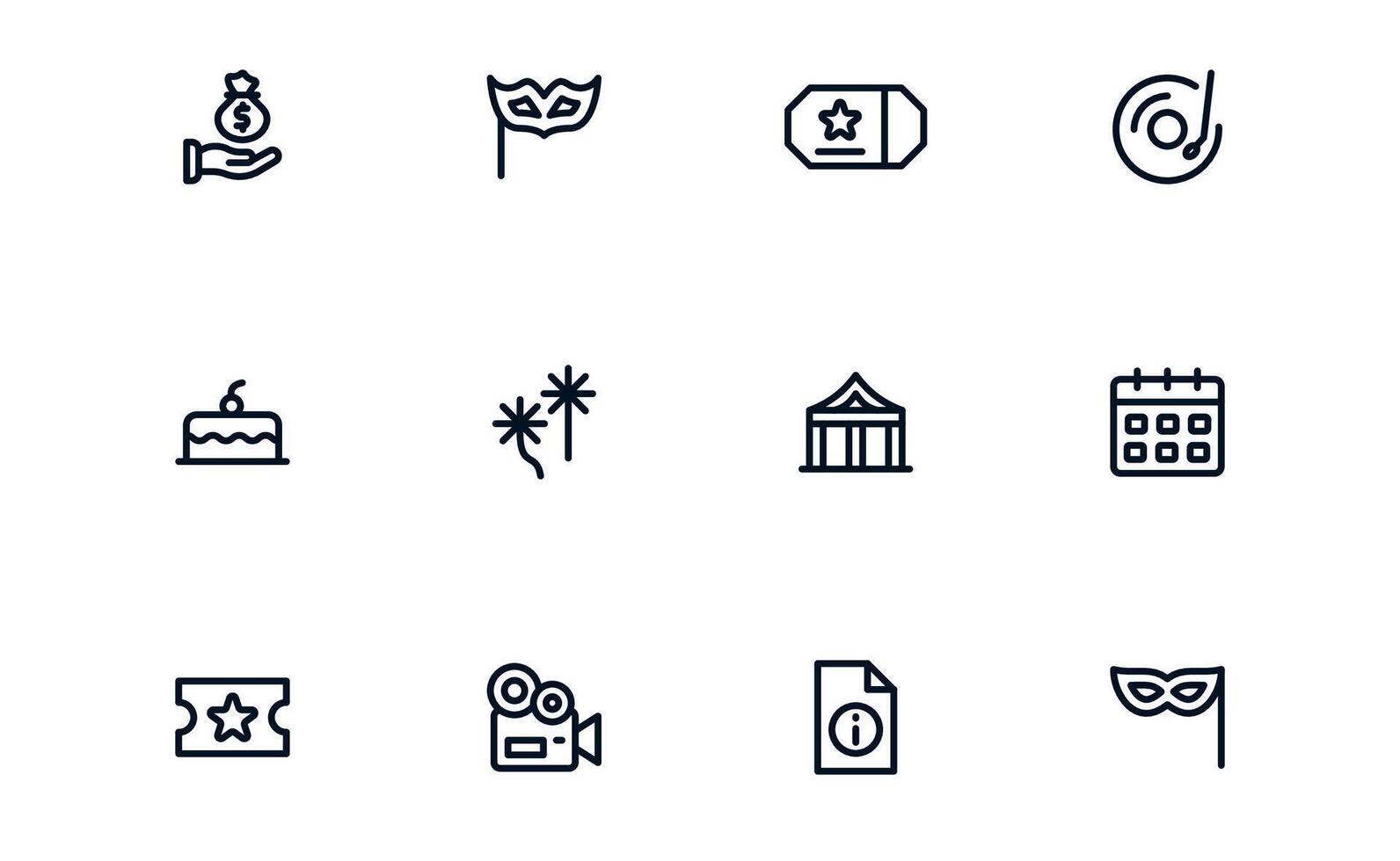 Event Planning icon set illustrating checklist management, program planning, and time tracking for well-executed gatherings vector