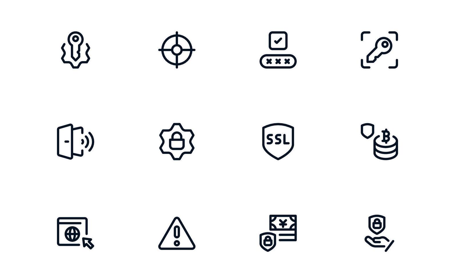 Security icon set showing access control, authentication, and safe login management for users vector