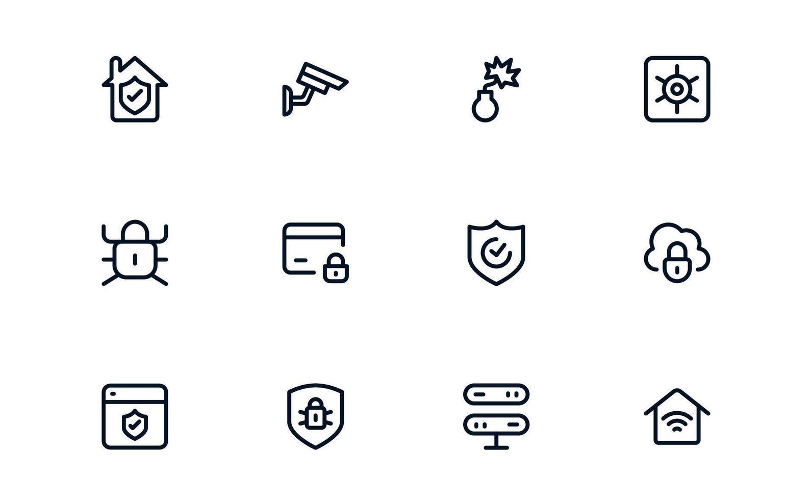 Security icon set highlighting protection shields, lock mechanisms, and threat prevention systems vector