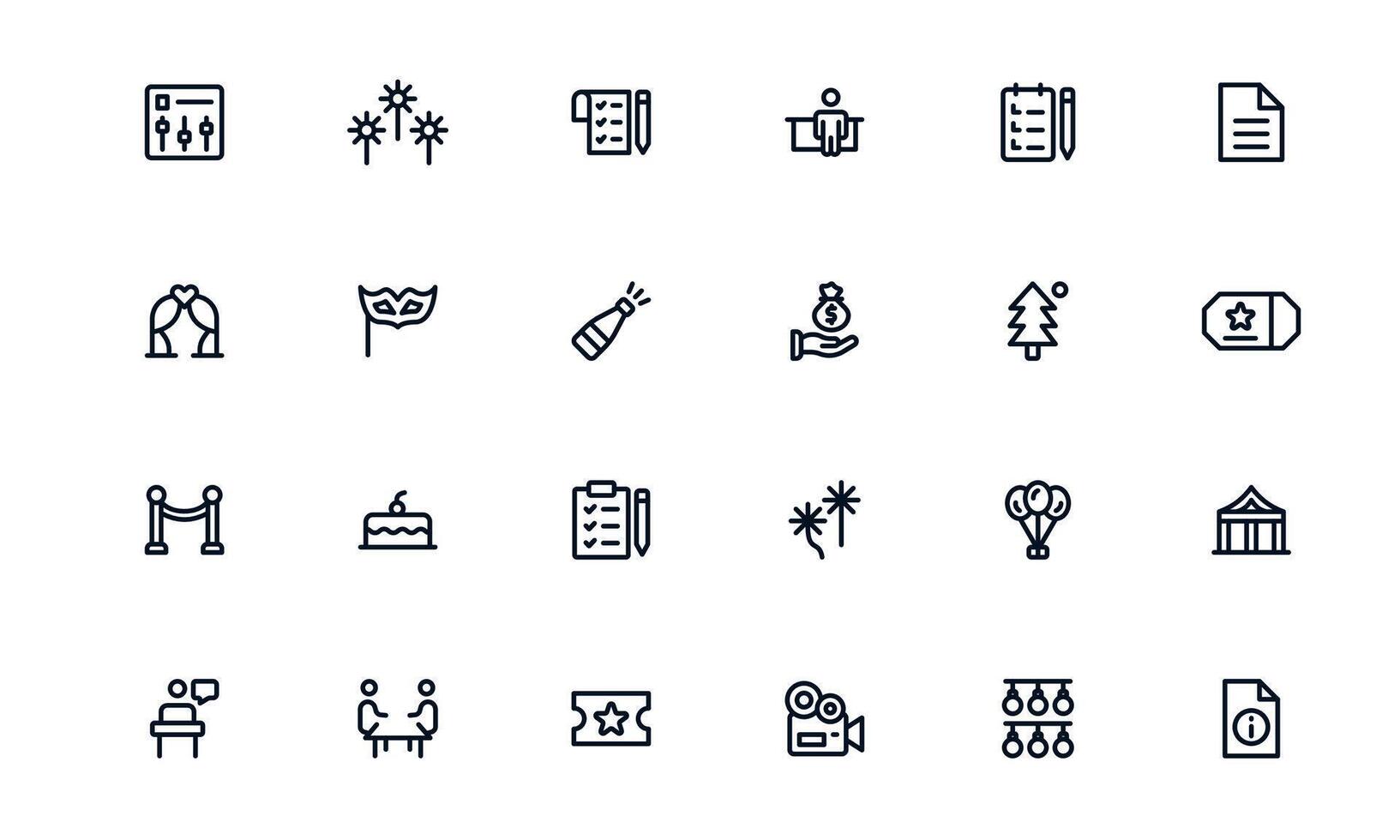 Event Planning icon set representing task assignment, milestone tracking, and progress monitoring for perfectly coordinated events vector