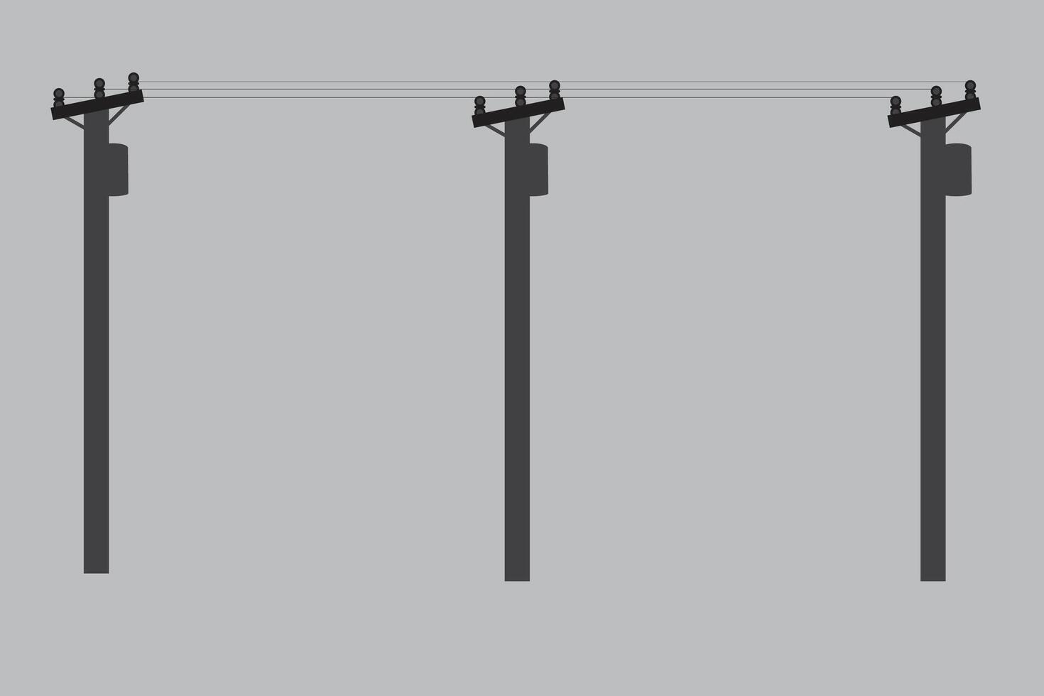 Three utility poles stand in a row against a gray background vector