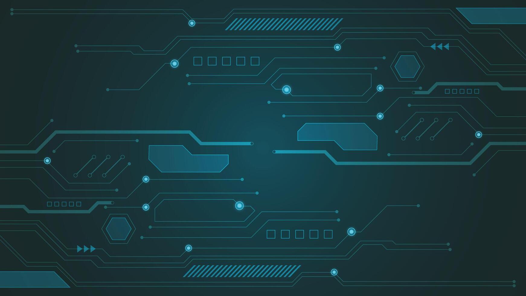 Modern futuristic technology background with glowing circuit lines and geometric shapes in teal tones perfect for digital innovation tech business and data communication themes vector