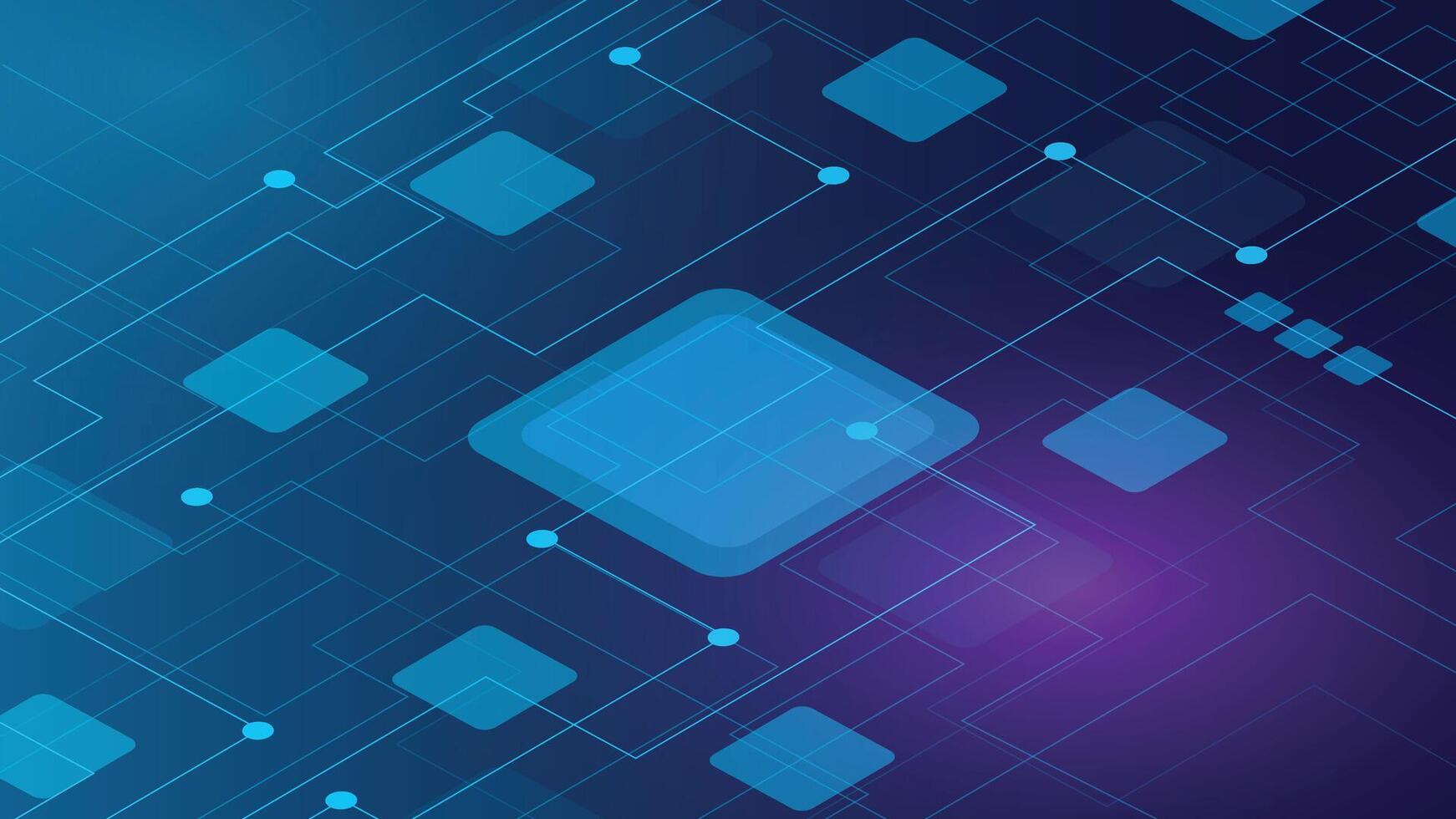 Modern digital technology background in blue and purple gradient with geometric square shapes and connection lines perfect for innovation tech business and futuristic themes vector