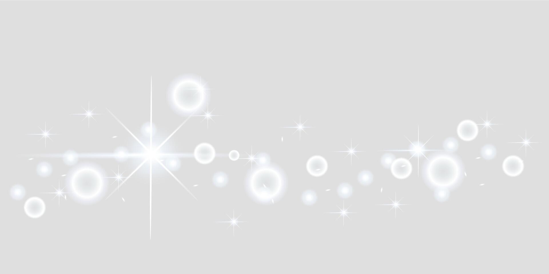 Glowing abstract light orbs and starbursts on soft grey background. vector