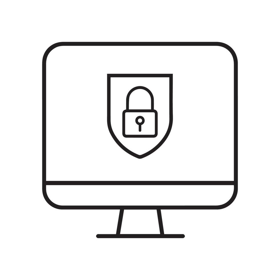 computadora pantalla icono con proteger y bloquear símbolo representando digital seguridad y datos proteccion vector