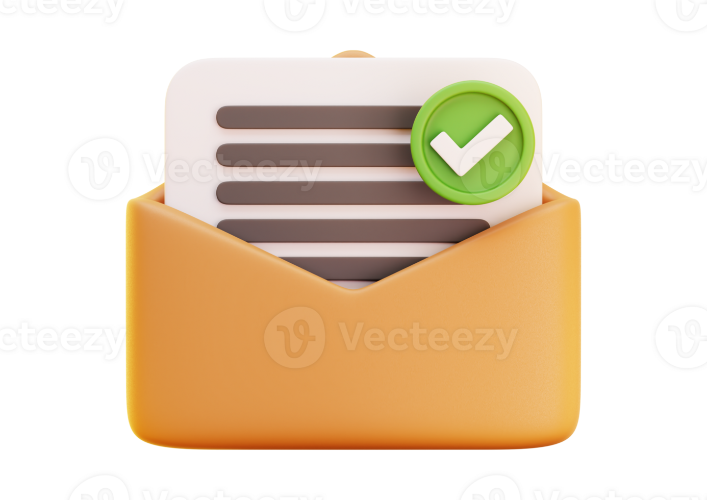 Open envelope with document and green check mark isolated on transparent background png