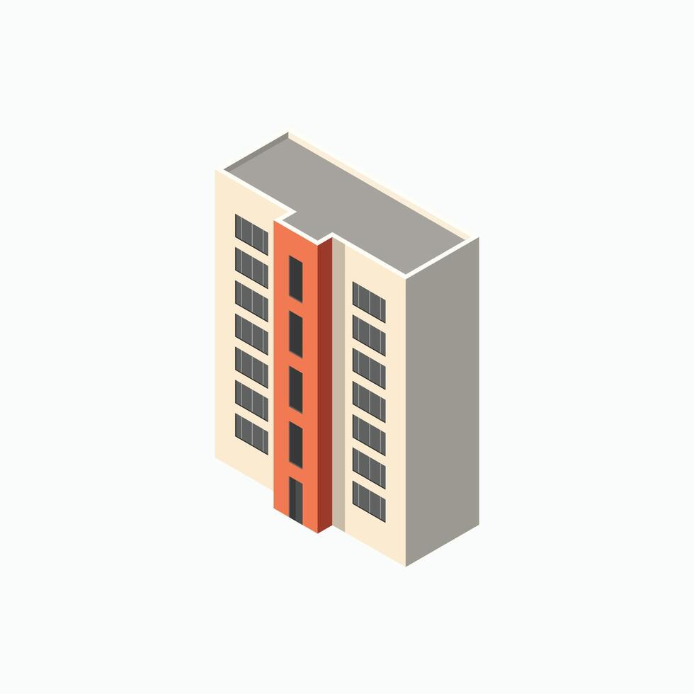 Isometric commercial and residential building. Modern architecture. Smart isometric building game assets. Business center building 3d render illustration with windows vector