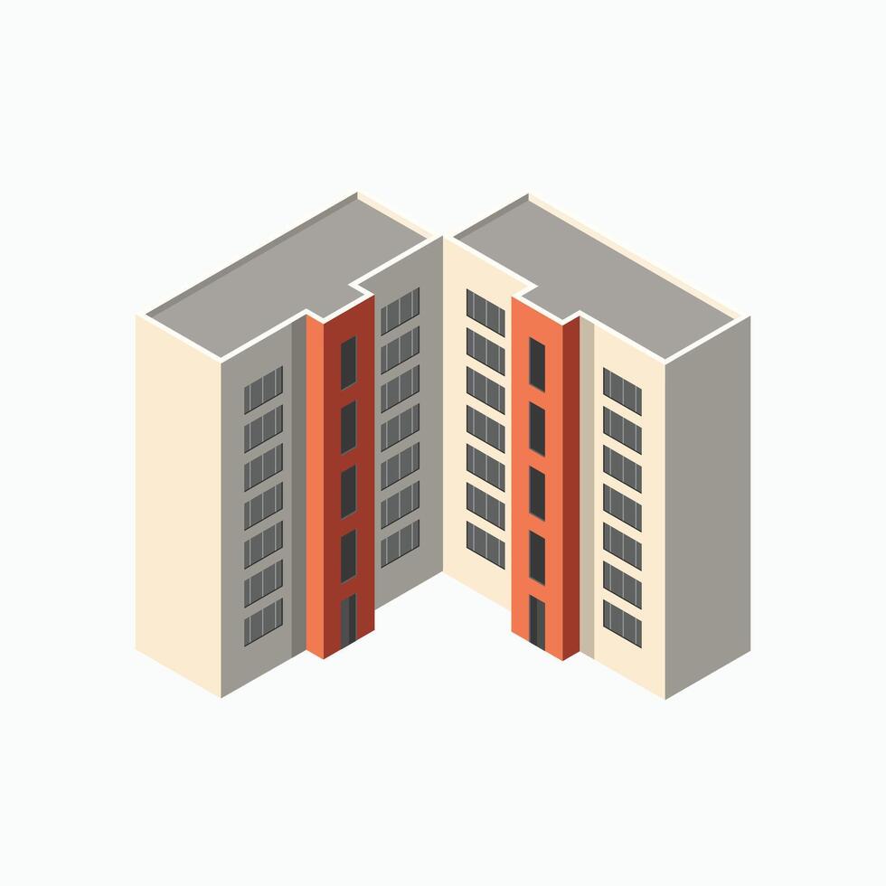 Isometric commercial and residential building. Modern architecture. Smart isometric building game assets. Business center building 3d render illustration with windows. vector