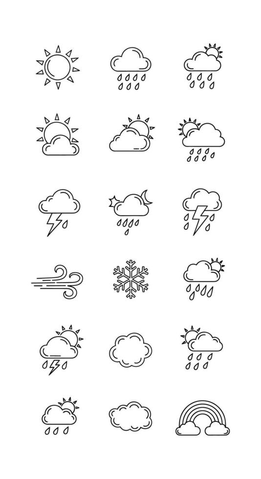Set of weather icons in a simple line art style. vector