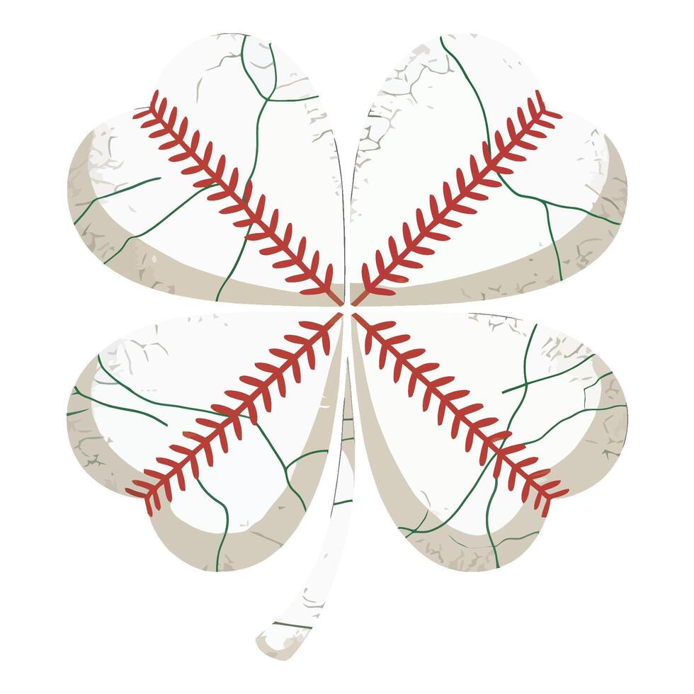 A whimsical design merging a four-leaf clover and a baseball, featuring seams and patterns of both vector