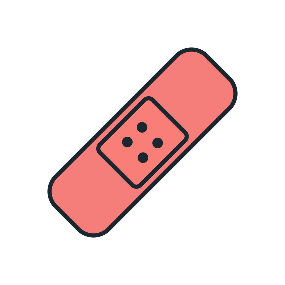 Minimalistic band-aid icon with outlined shape and red color for health and emergency themes vector
