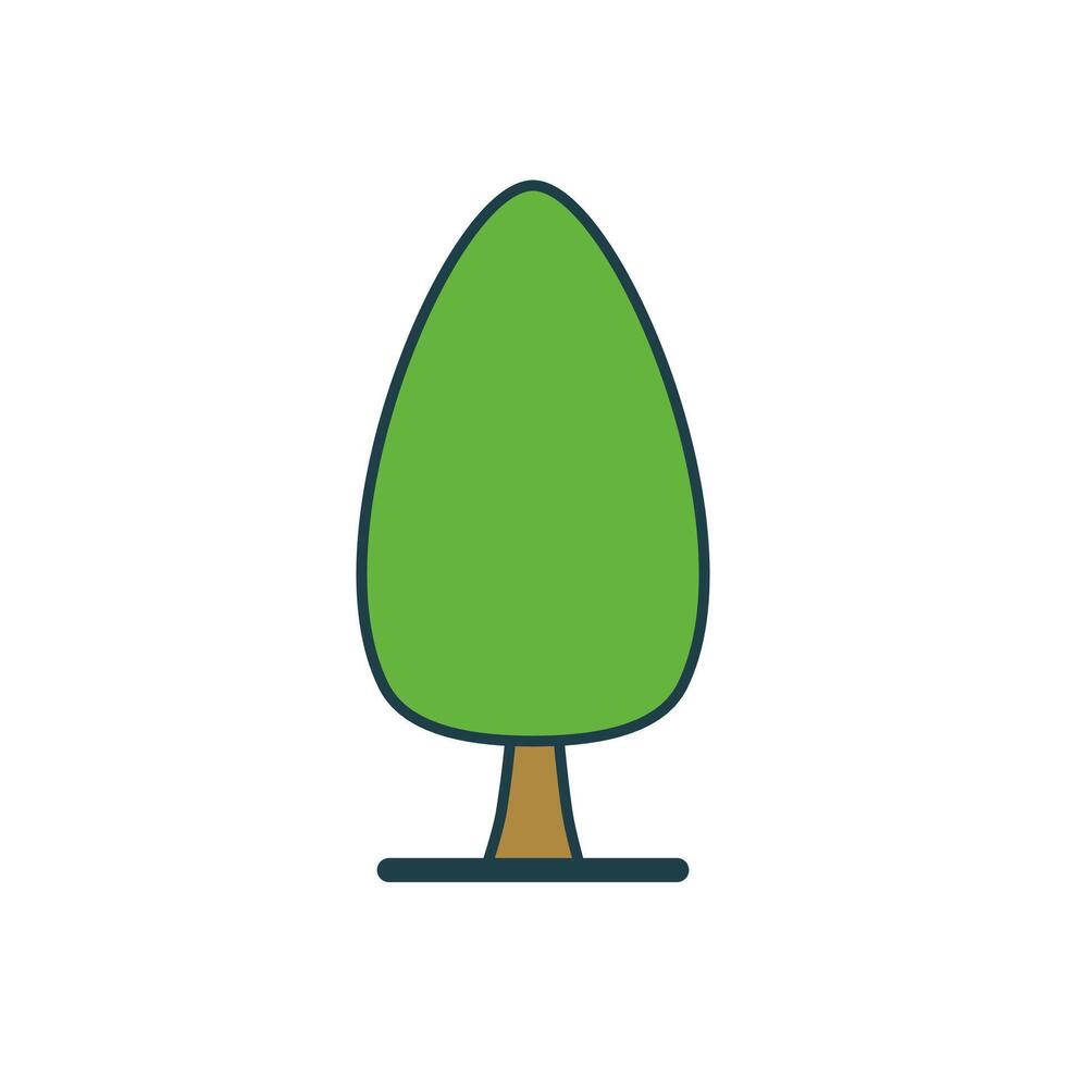 Simple Cartoon Style Tall Tree with Smooth Green Leaves and Small Brown Trunk in Flat Design vector
