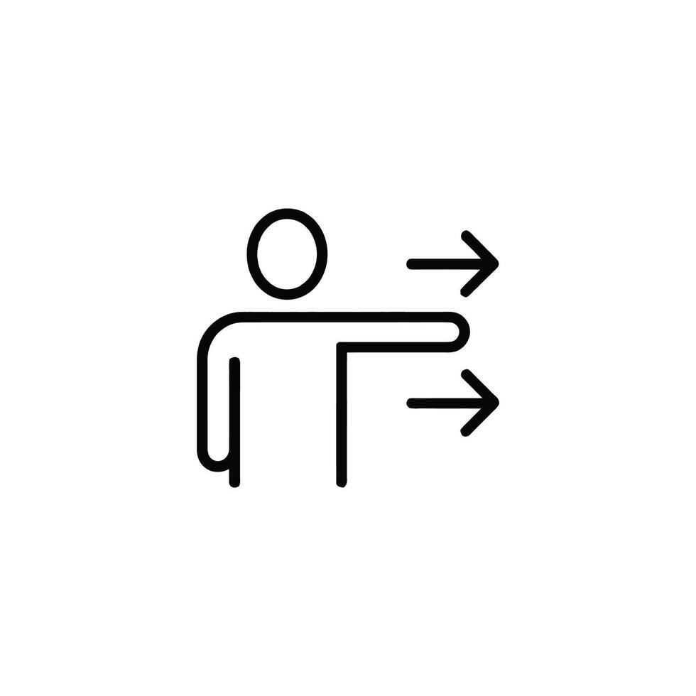 Graphic Icon Illustrating a Person Pointing or Directing Toward the Right Using Two Arrows to Indicate Direction or Movement on a White Background Clean vector