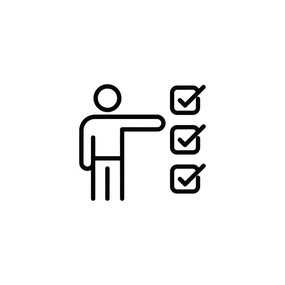 Person Reviewing a Checklist with Checkmarks Minimalistic and Modern Line Art Illustration of a Human Figure with a List Symbolizing Task Completion Verification Confirmation and Assessment vector