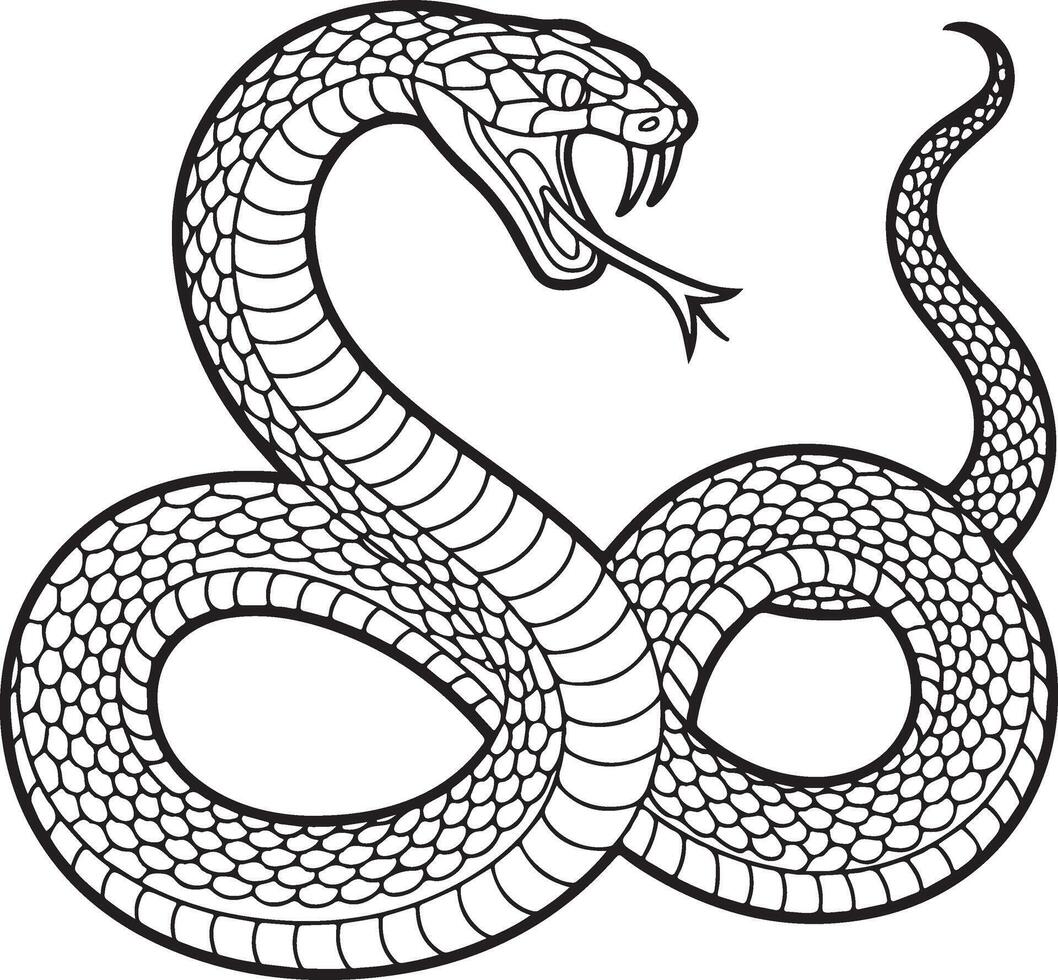 Coiled Snake with Open Mouth and Fangs Engraving Viper Reptile Danger Serpent Wildlife vector