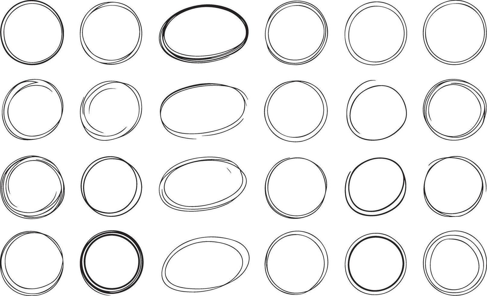 Hand Drawn Circular Shapes Collection Scribble Style on Checkered Style vector