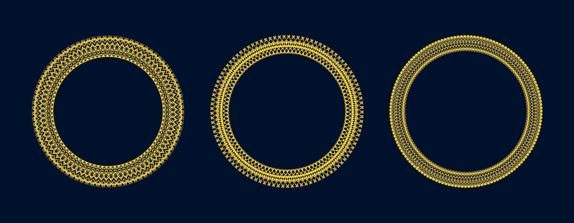 Three golden circular ornamental designs. vector