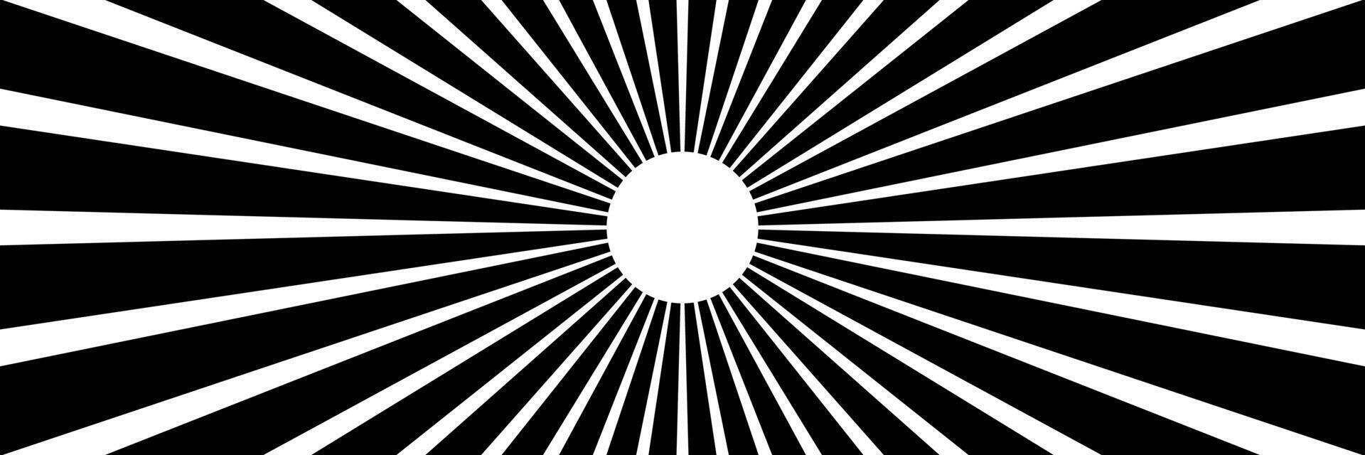 horizontal white sunburst on black design for pattern and background. vector