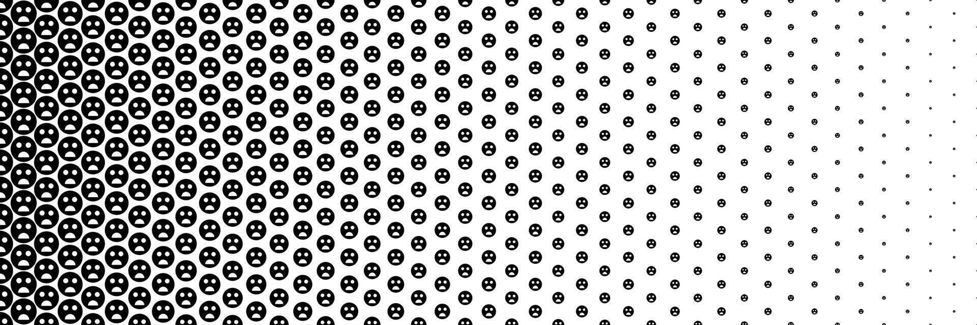 horizontal black halftone of unhappy and unsatisfied face design for pattern and background. vector