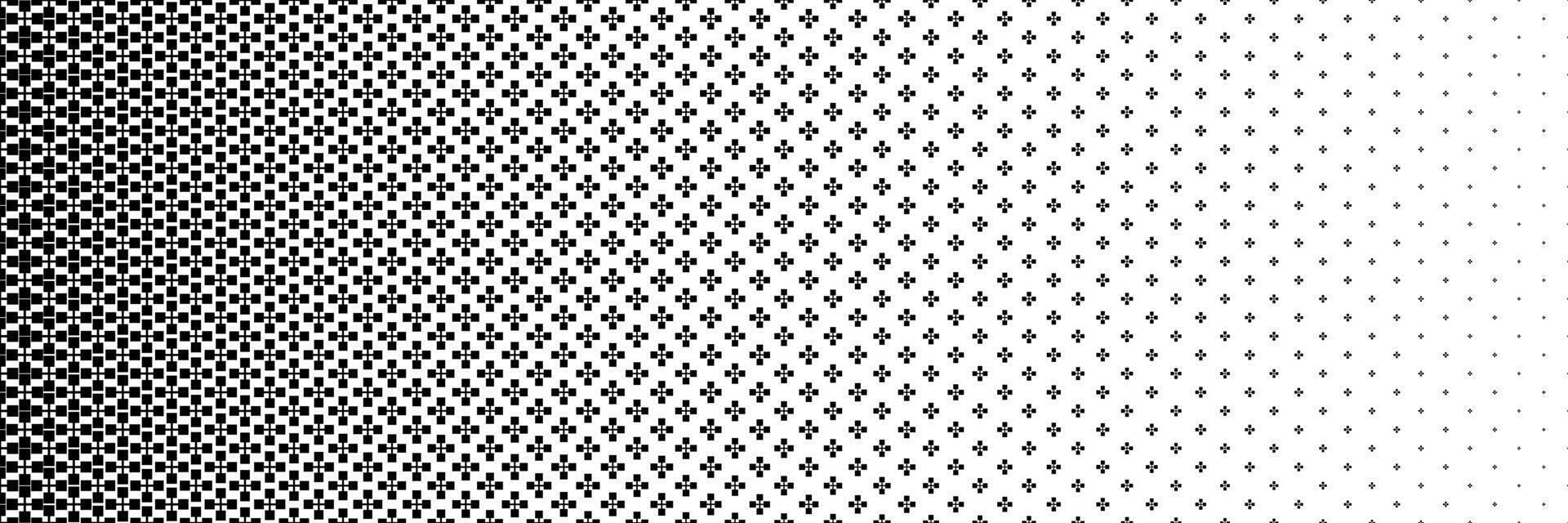 horizontal black halftone of cross and square design for pattern and background. vector