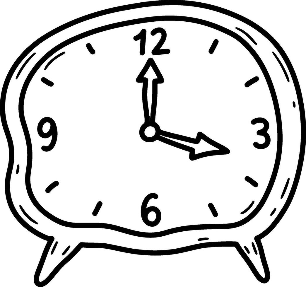 Hand-drawn quirky clock illustration with playful design elements vector