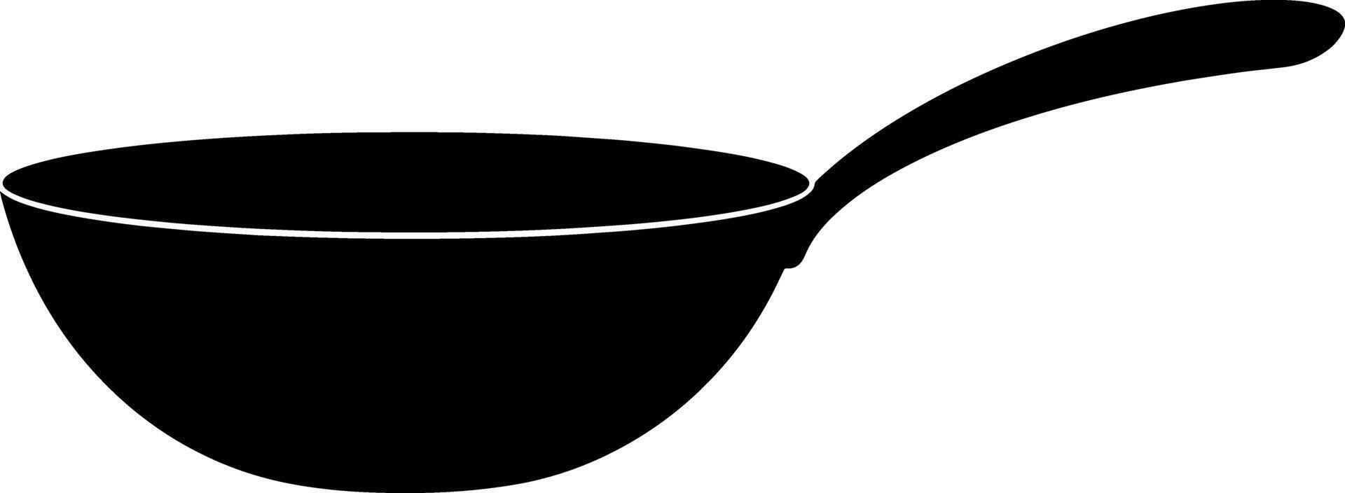 Black silhouette of a frying pan with handle on white background, frying pan vector