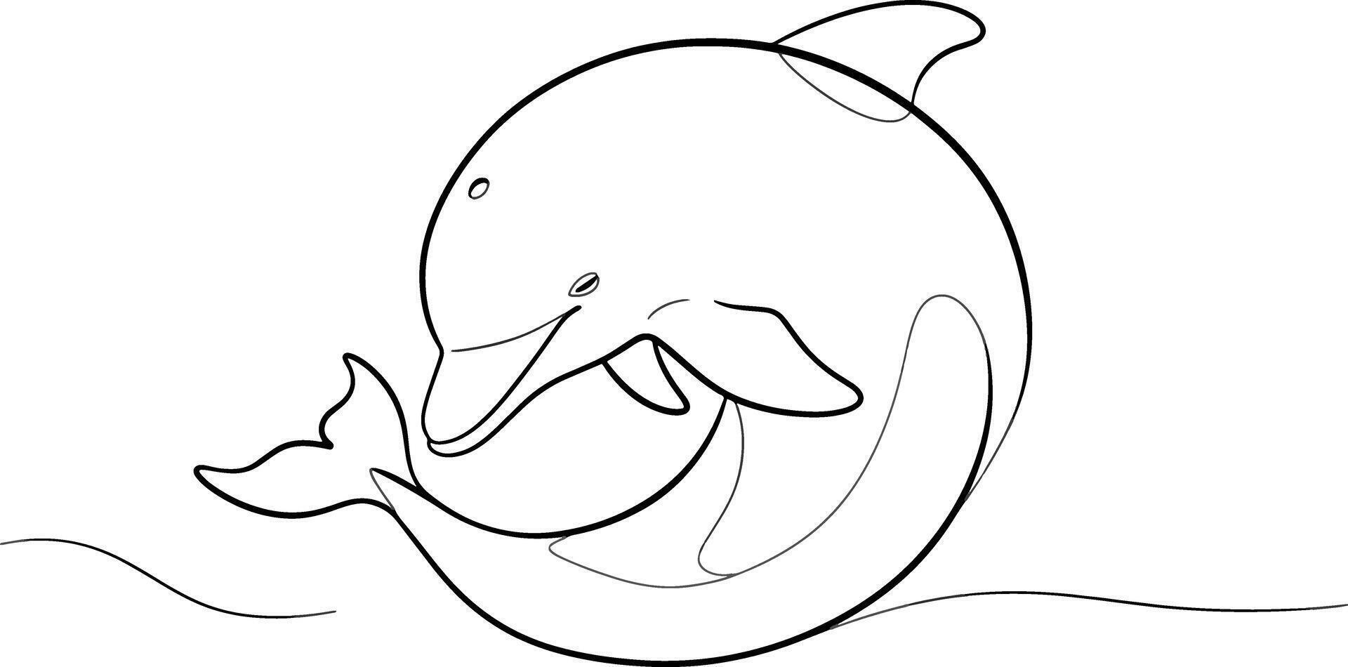 Minimalist line drawing of a playful dolphin in motion vector