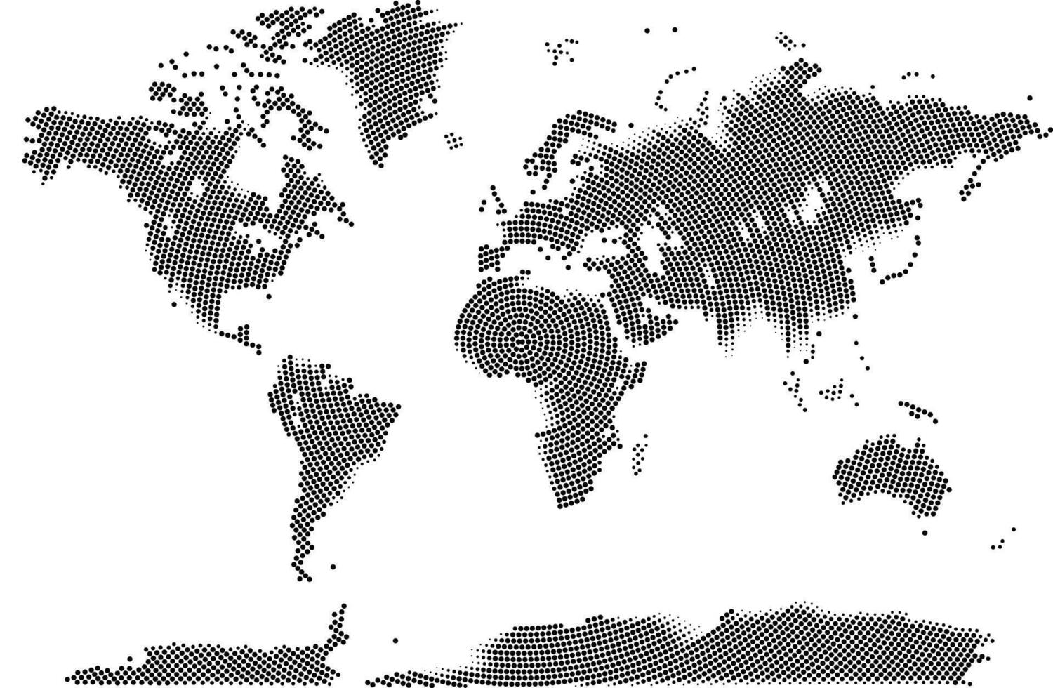 Digital round circle outline dotted pattern world map. Info-graphic geometric dot pattern universe. Pixel pattern atlas showing realistic earth vector