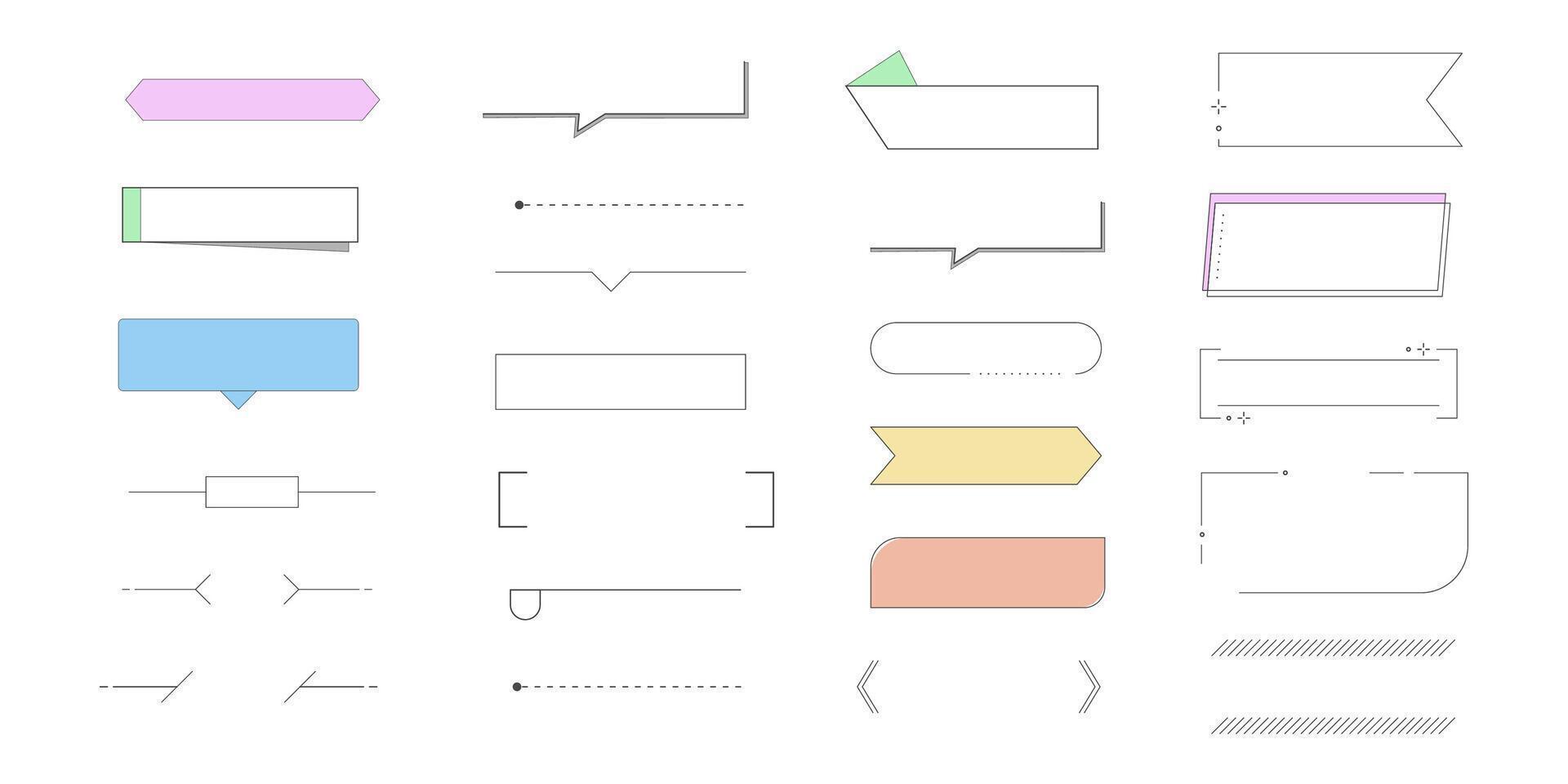 Text box callout frame, border. Line simple set empty template for title, divider line design element. Banner, comic ribbon label element. vector
