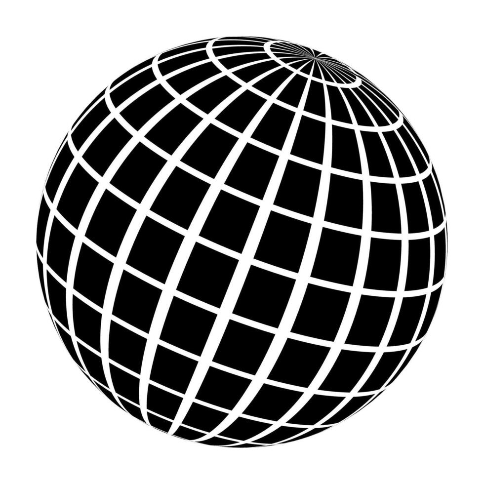 Earth map world globe sphere with white grid lines and polar view, latitude and longitude line vector