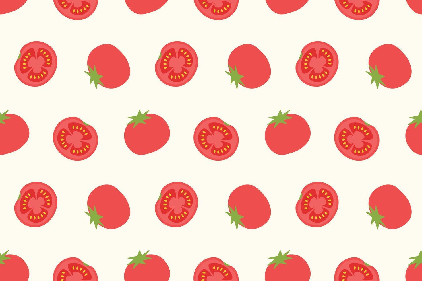 Cute tomato fruit pattern with hand-drawn style on cream background seamless repeat pattern vector