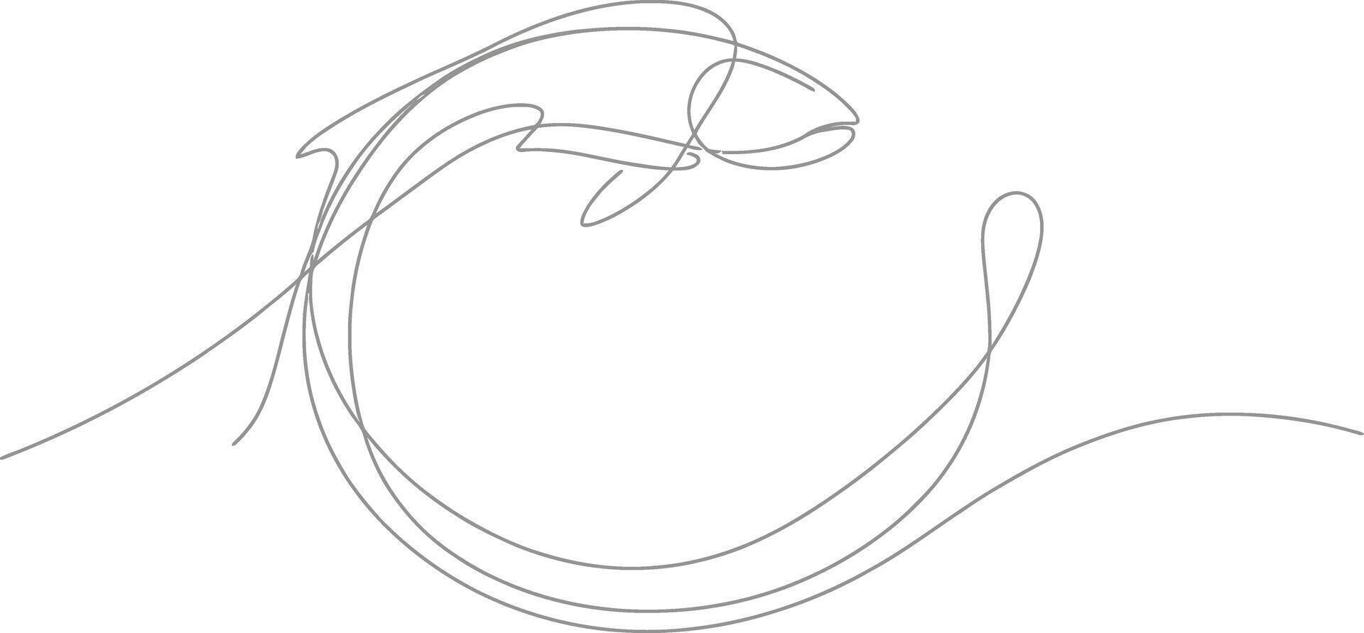Elegant single line drawing of a leaping fish in a dynamic curve vector