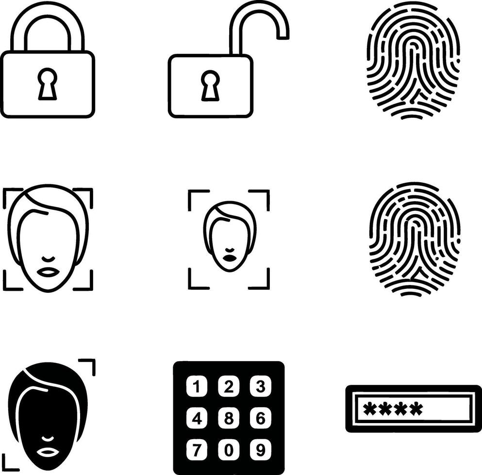 Digital Security Icons for Access Control and Identification vector