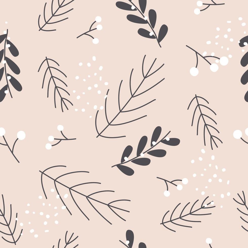 Christmas pattern with spruce or pine branches, juniper with berries, on beige background vector