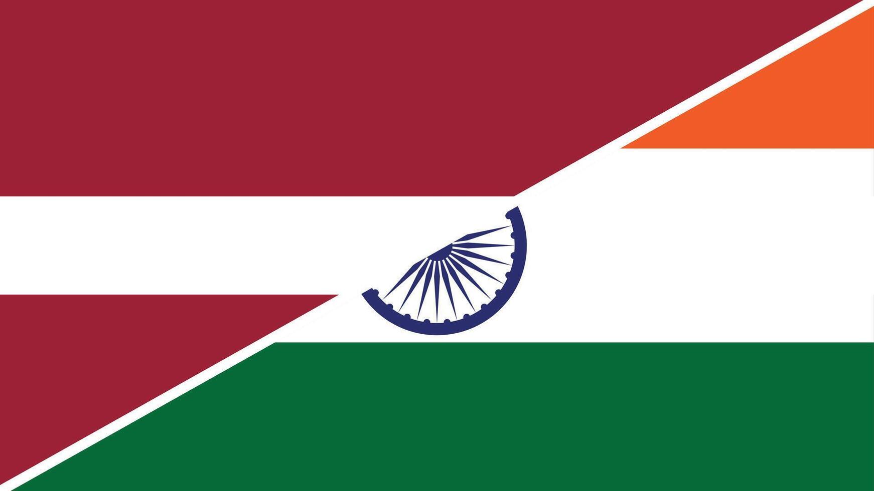 Split flag design combining the national flags of Latvia and India vector