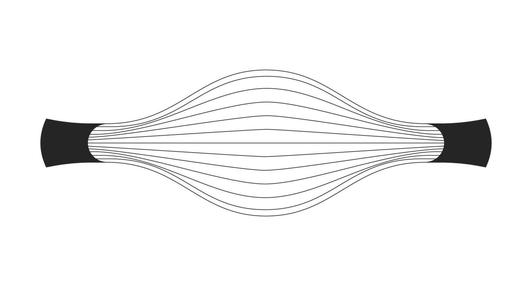 Human muscle in contracted widened state outline illustration. Fiber tendon attachment. Soft tissue. Medical diagram. Muscular system 2D line object isolated on white. Monochrome linear image vector