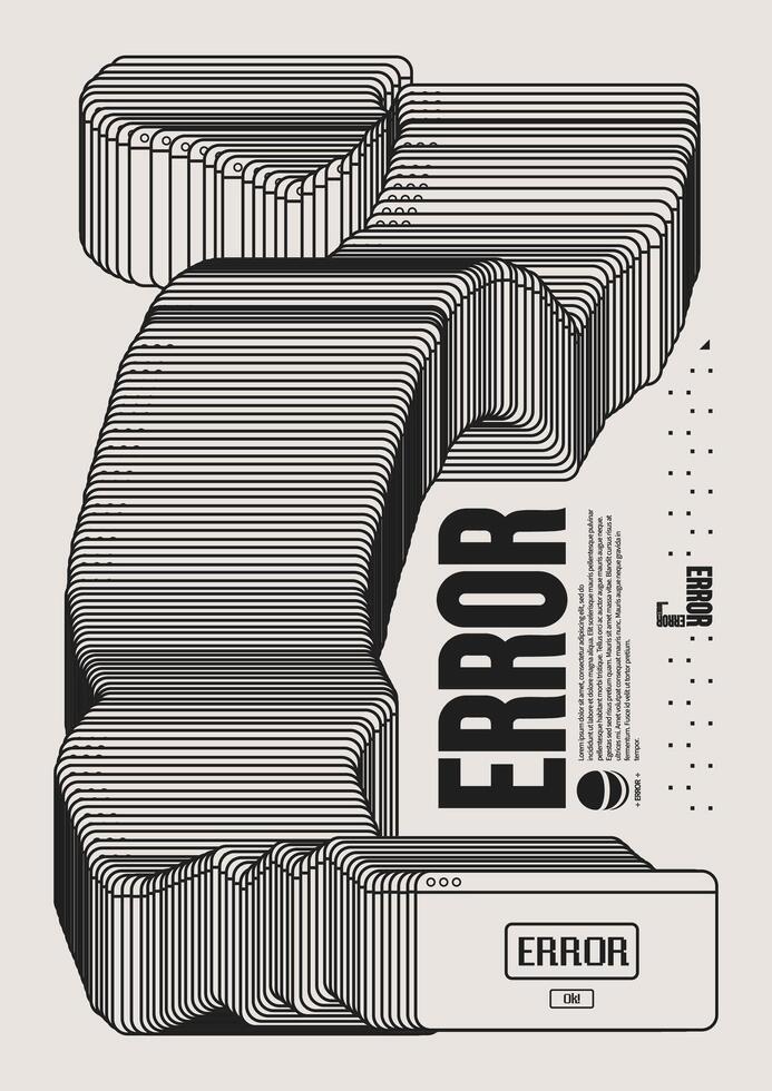 Abstract poster with crash error window. Message system errors at old user interface vector