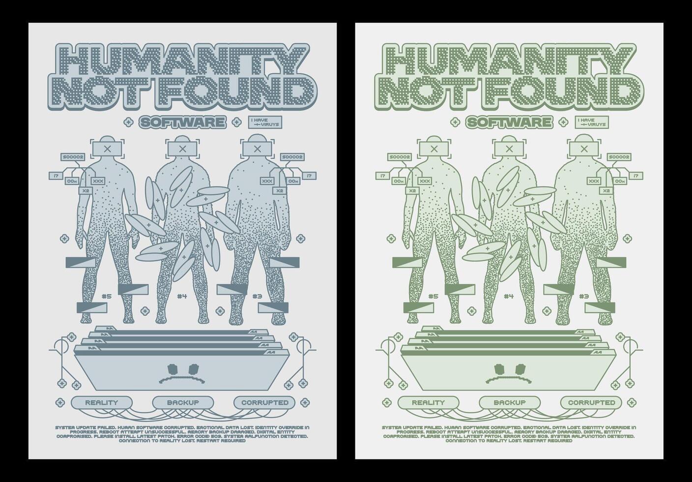 Vintage retro poster. Computer software error design with halftone grunge and brutalist style. Futuristic digital people concept vector