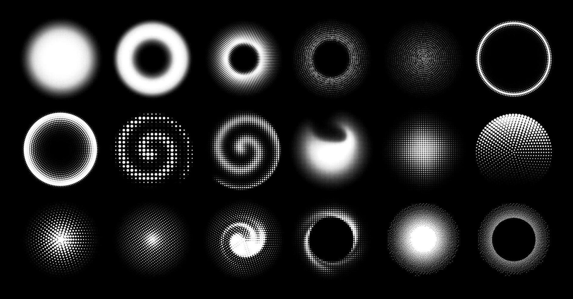 Halftone circle. Round dotted frames, abstract gradient half tone circles vector