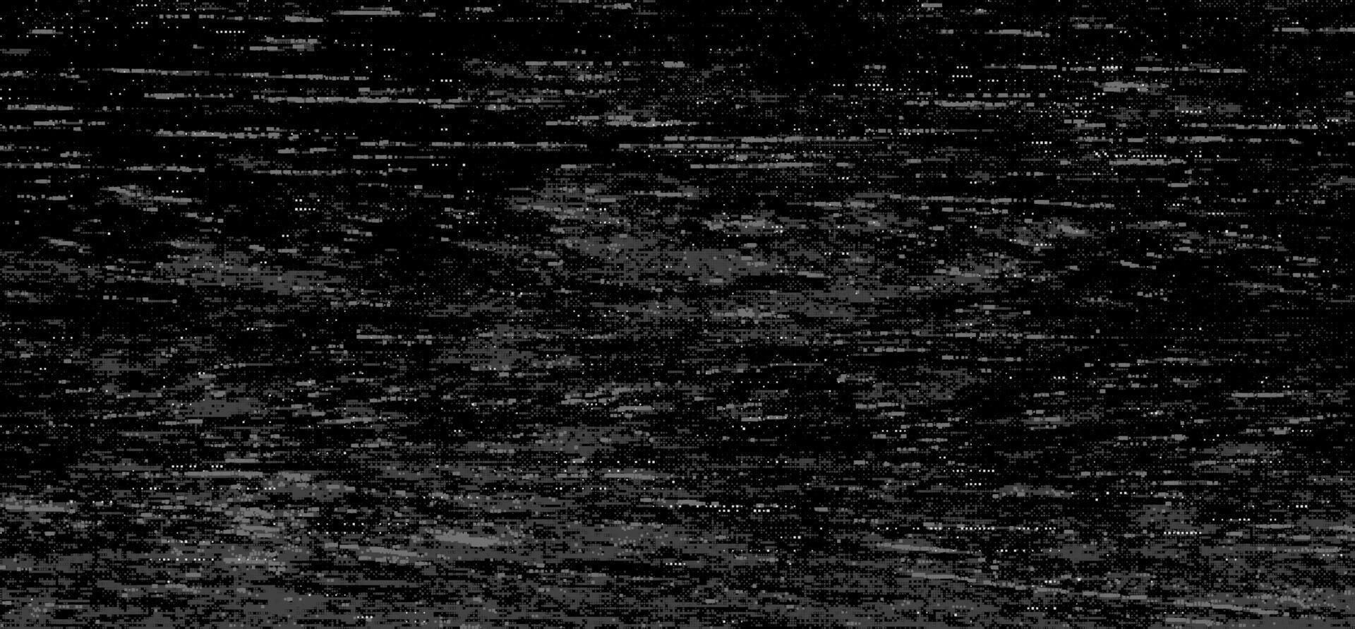 Abstract bitmap glitch grunge texture. Dark retro VHS screen with flickering. Old analog TV with pixel dither effect. Isolated vector