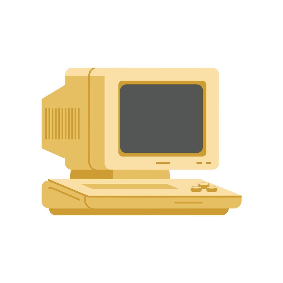 Flat Style Old Computer Screen on White Background vector