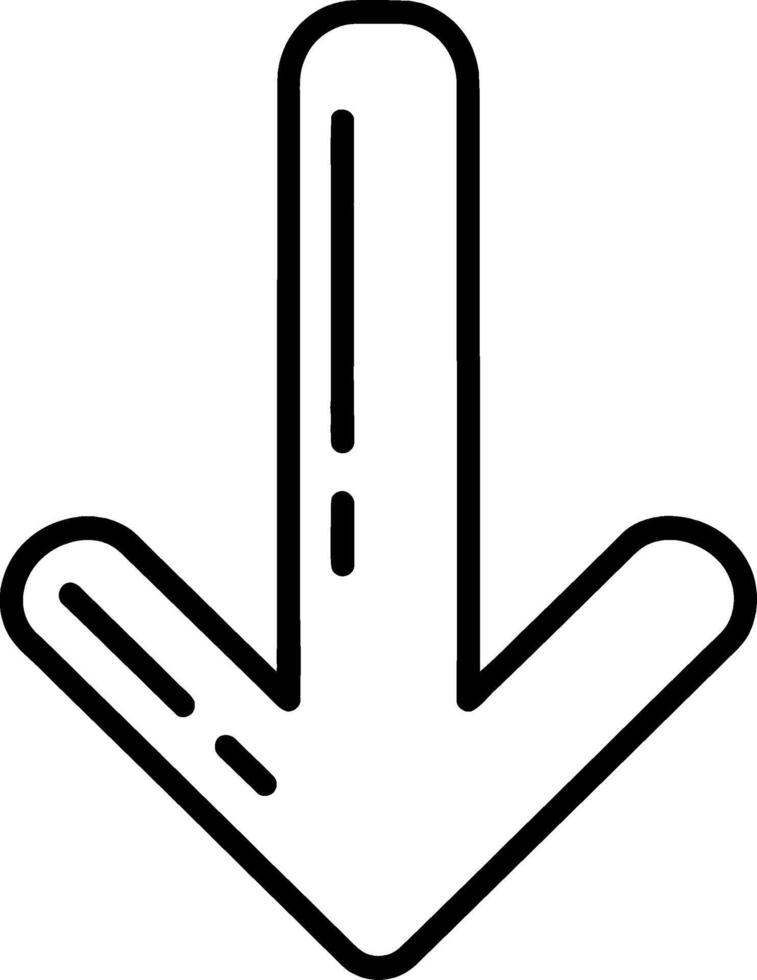 Simple black and white outline of a downward pointing arrow icon with rounded edges and a thick border, perfect for digital interfaces and signage vector