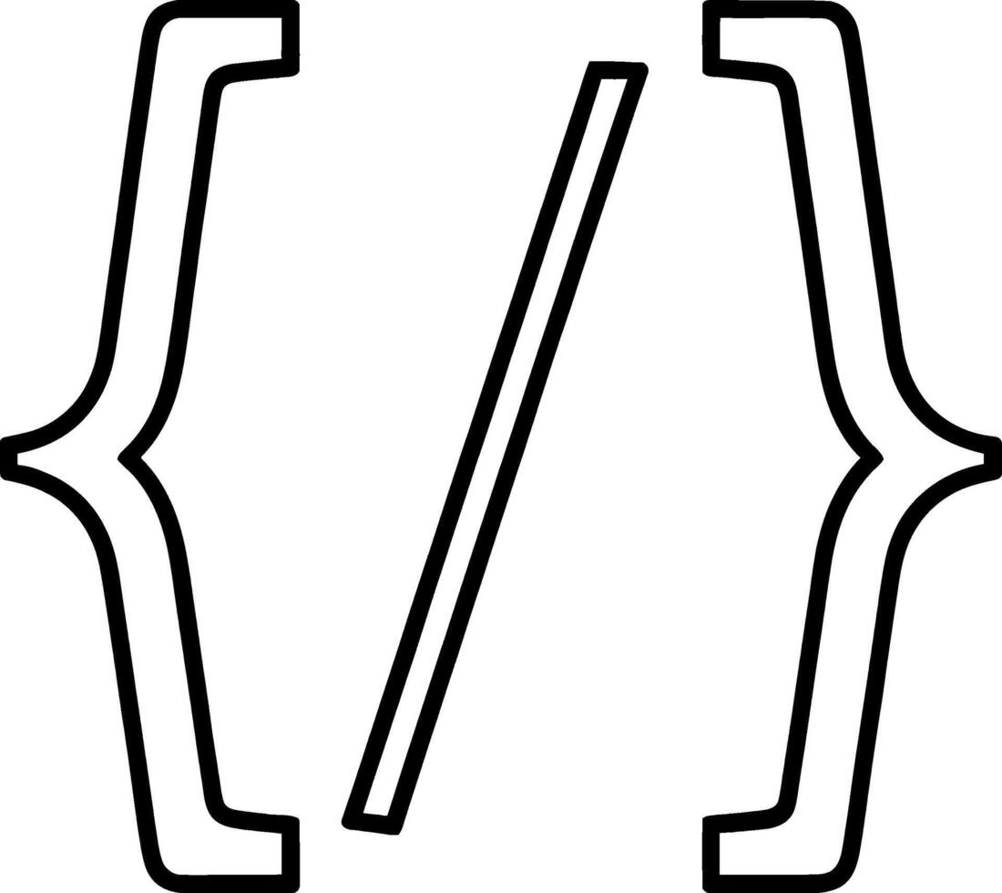 línea Arte gráfico de estilizado Rizado tirantes con un diagonal barra oblicua, simbolizando programación sintaxis, datos estructuras, o conceptos de exclusión vector