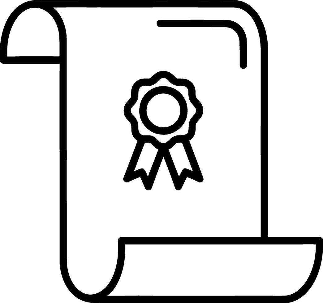Minimalist line art icon of a certificate or diploma scroll with an official award seal. graphic symbolizing achievement and qualification vector