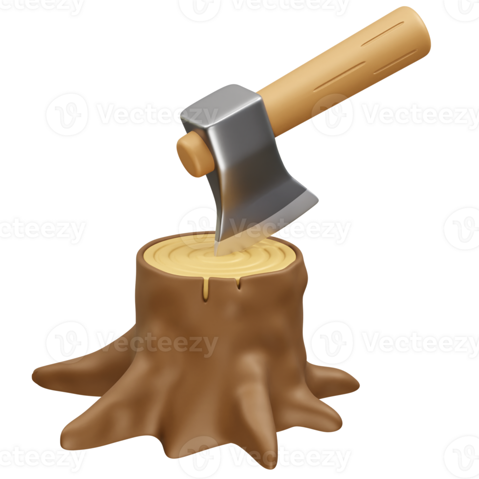 Axe Embedded in a Tree Stump icon 3d rendering illustration png