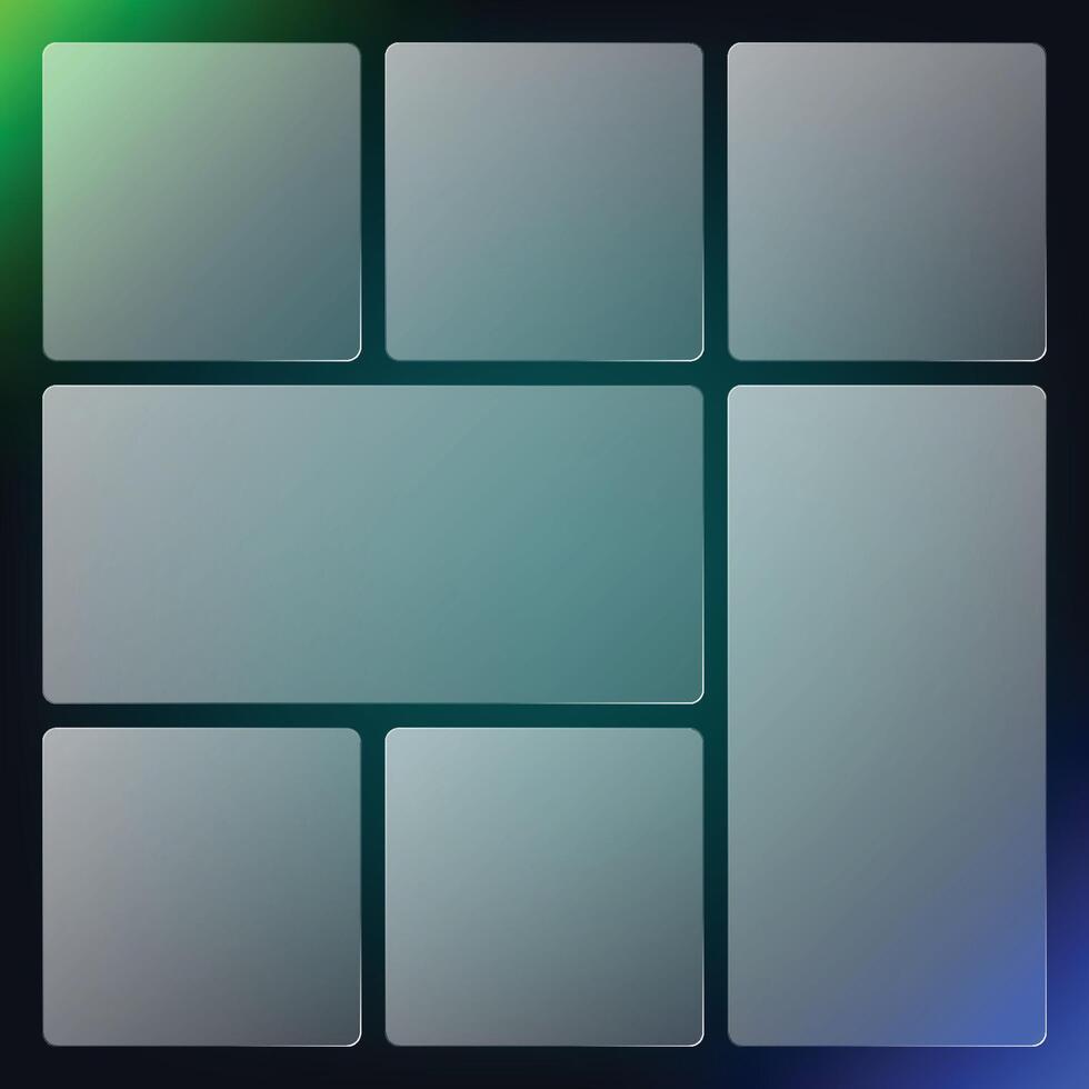 Bento Grids layout with Liquid Glass UI Template vector
