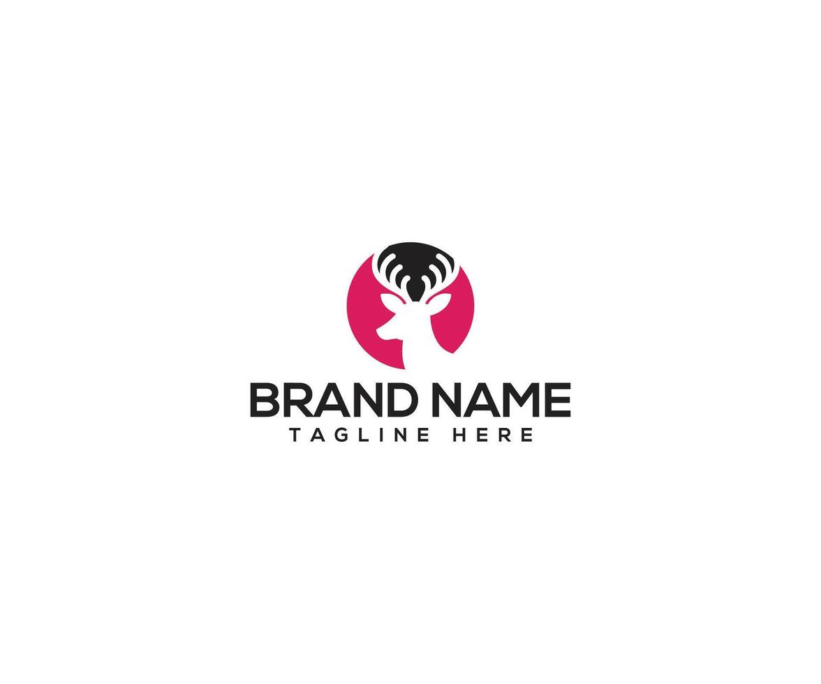 Deer Logo A stylized deer silhouette is encased within a circle, ready for a brand identity, accompanied by a brand name placeholder and a tagline option, this design is both simple and memorable. vector